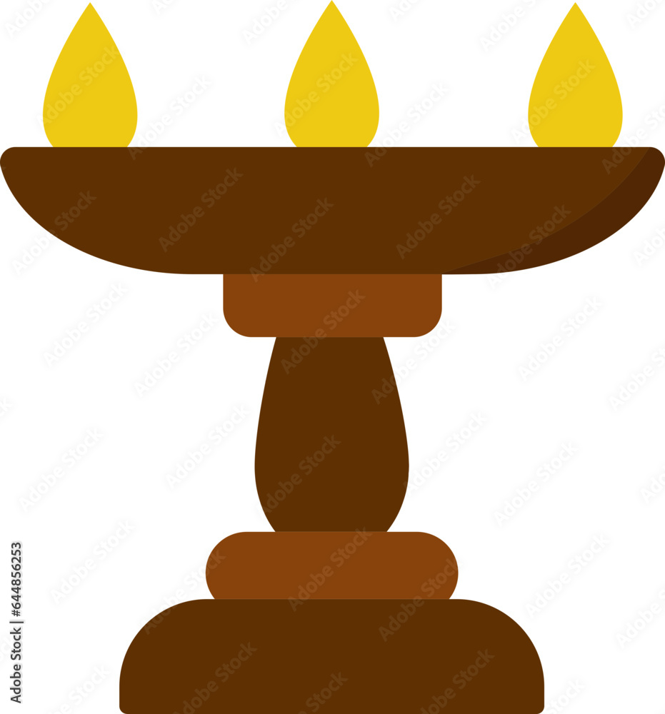 Canvas Prints Isolated Burning Diya (Oil Lamp) Flat Icon In Brown Color.