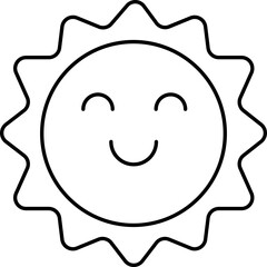 Black Line Art Smiley Sun Cartoon Character Icon.