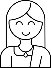 Isolated Young Cartoon Woman Black Stroke Icon.