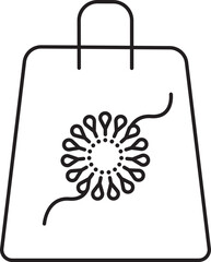 Isolated Carry Bag With Rakhi Icon In Black Line Art.