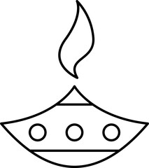 Isolated Burning Oil Lamp (Diya) Black Stroke Icon.