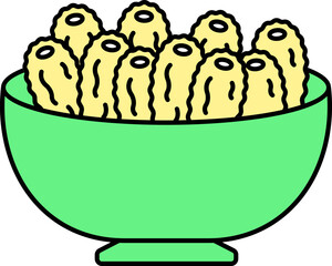 Green And Yellow Dates Bowl Icon Or Symbol.