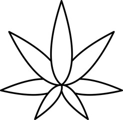 Black Linear Style Marijuana Leaf Icon.