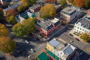 Aerial view of downtown commercial center on main street near state house in Concord, New Hampshire. Generative AI