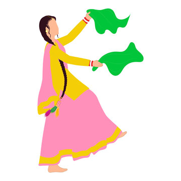 Illustration Of Faceless Beautiful Punjabi Young Woman Dancing From Handkerchief.