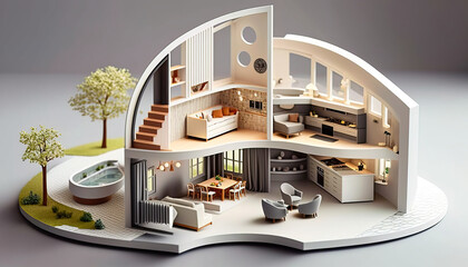 Modern Apartment Blueprint Featuring Stunning Interior and Exterior Design - ai generated