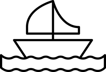 Sailboat In Water Black Outline Icon.