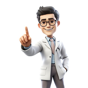 recommend clip art: 3D Happy cartoon doctor. Cartoon doctor on transparent background. Generative AI