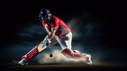 Cricket player hitting the ball, AI generated Image - obrazy, fototapety, plakaty