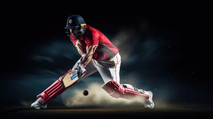 Fotobehang Cricket player hitting the ball, AI generated Image © musa