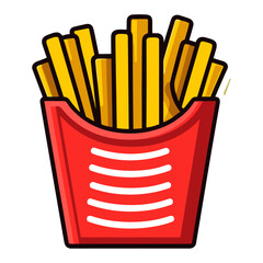 French fried potato in a red pack box. Fast food, junk. Cartoon vector illustration