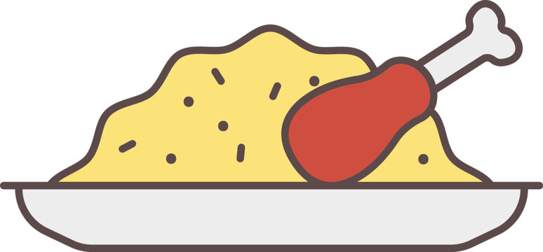 Majboos Dish Plate Flat Icon In Yellow And Red Color.