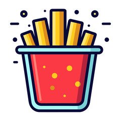 French fried potato in a red pack box. Fast food, junk. Cartoon vector illustration