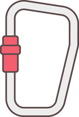 Red Carabiner Icon In Flat Style.