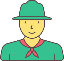 Young Man Wearing Scout Uniform Icon In Green Color.