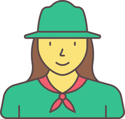 Female Wearing Scout Uniform Colorful Icon.