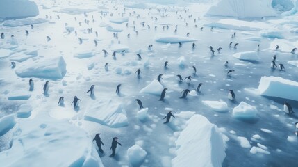 Fototapeta na wymiar A group of penguins walking on ice, AI generated Image