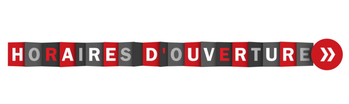 HORAIRES D'OUVERTURE (OPENING HOURS) red and gray vector web button