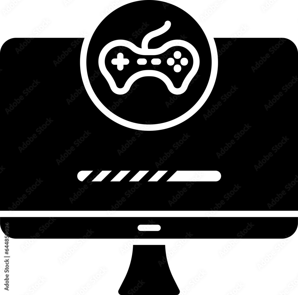 Poster b&w color gaming console in monitor icon.