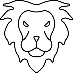 Black Linear Style Cartoon Lion Face Icon.