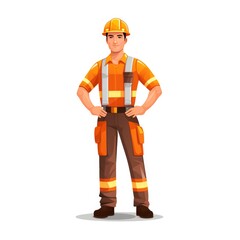 Construction worker cartoon on white background, AI generated Image