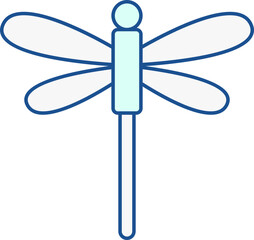 Turquoise And White Dragonfly Icon In Flat Style.