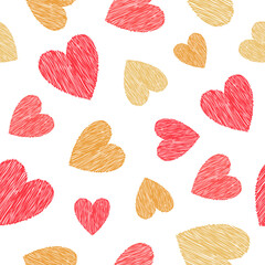Seamless pattern with doodle hearts. Valentines day design