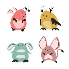 Cute little monsters vector set. Friendly creatures colorful illustration for kids