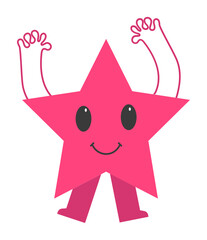 Hands Up Dancing Star Cartoon Over Grey Background.