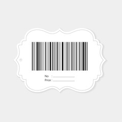 Ornamental label shape price tag with barcode vector template, clothing Paper label tag for the store, Realistic editable barcode icon label