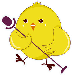 Funny Yellow Bird Cartoon Holding Microphone Flat Element.