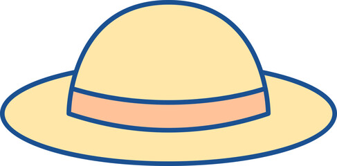 Yellow Bowler Hat Icon In Flat Style.