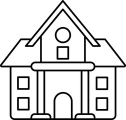 Modern School Building Icon In Linear Style.