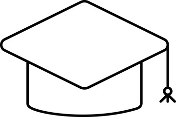 Illustration Of Graduation Cap Icon In Black Line Art.