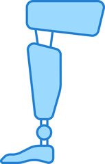 Blue And White Prosthetic Leg Flat Icon.