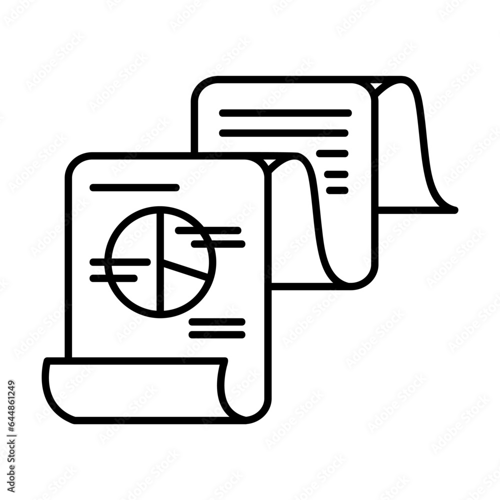 Poster fax message isolated on white. paper tape with printed graphs and pie chart. business pictogram symb