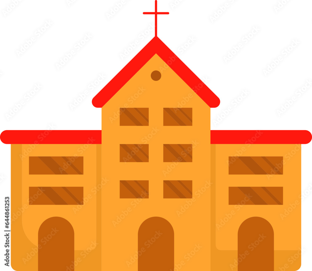 Poster Orange And Red Church Building Flat Icon.