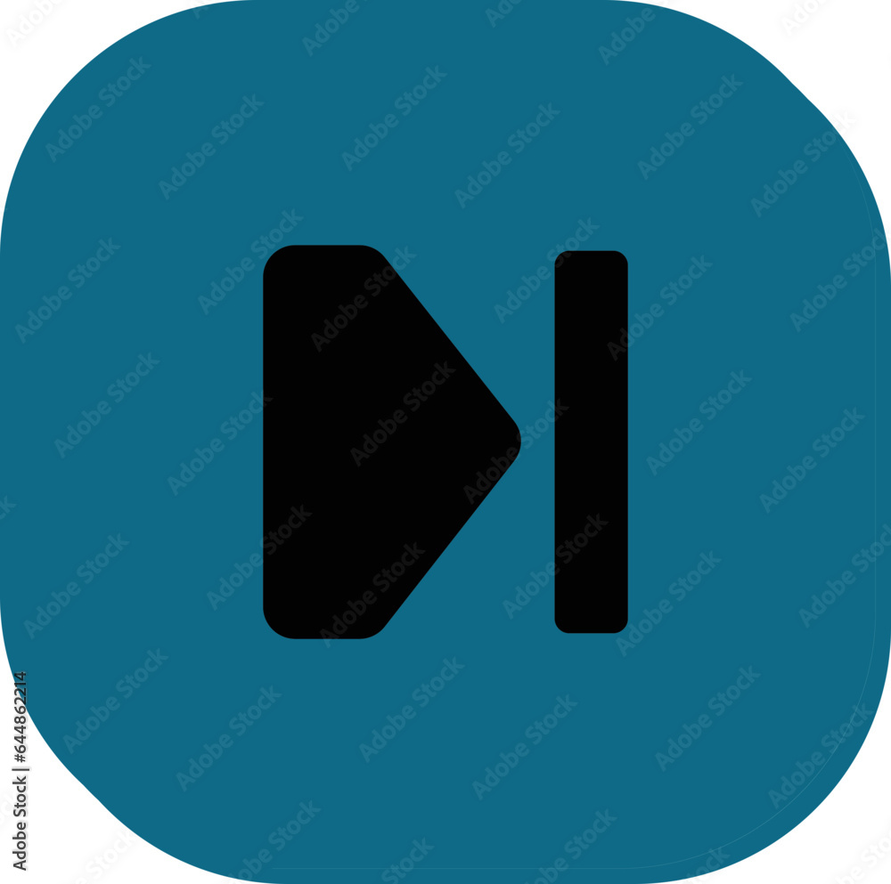 Poster next play square button icon in black and teal color.