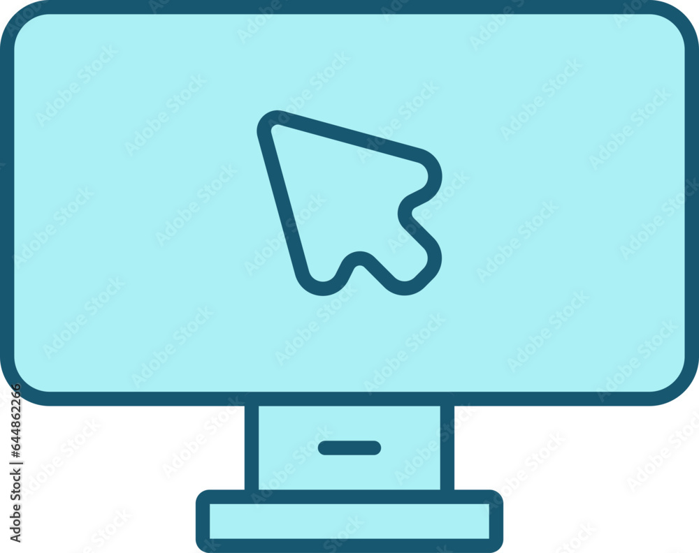 Poster flat style cursor in computer screen turquoise icon.
