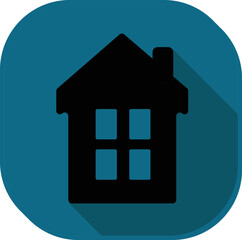 Black Home Icon On Teal Square Background.
