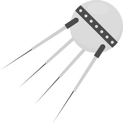 Black And White Sputnik Spaceship Icon In Flat Style.