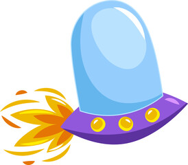 Yellow And Blue Ufo Icon In Flat Style.