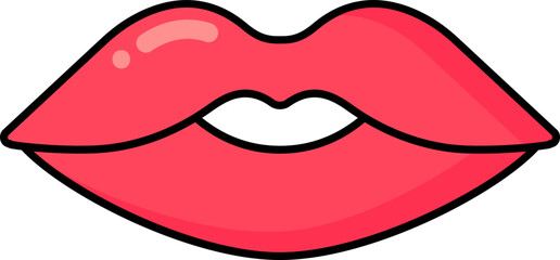 Flat Illustration of Red Lips Icon.