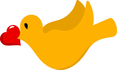 Flying Bird Holding Heart Flat Icon.