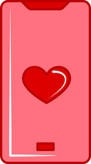 Flat Illustration Of Red Heart In Smartphone Icon.