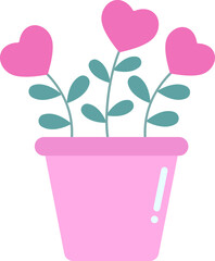 Flat Hearts Flower Pot Icon In Pink And Green Color.