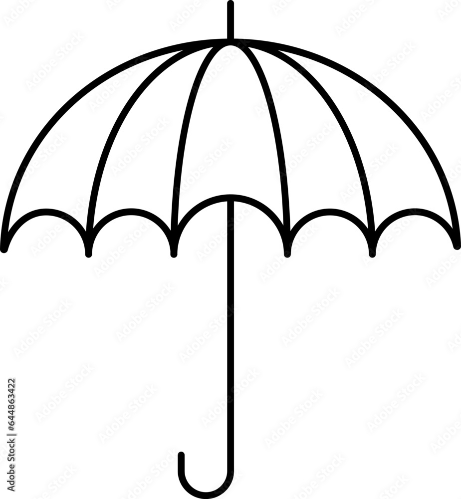 Sticker isolated open umbrella icon in black outline.