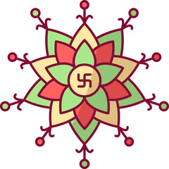 Swastika Symbol Mandala Icon In Three Color.