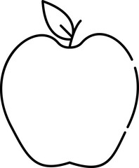 Thin Line Art Illustration Of Apple With Leaf Icon.