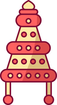 Bengali Groom Headdress Of Topor Red And Yellow Icon.